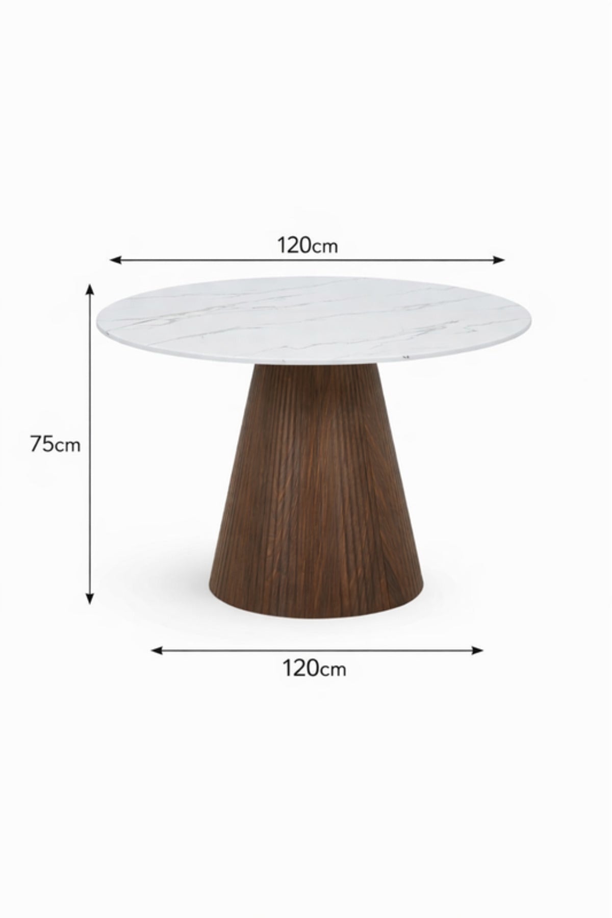 Round Marble Dining Table 120x120x75cm Modern with Brown Base round marble dining
