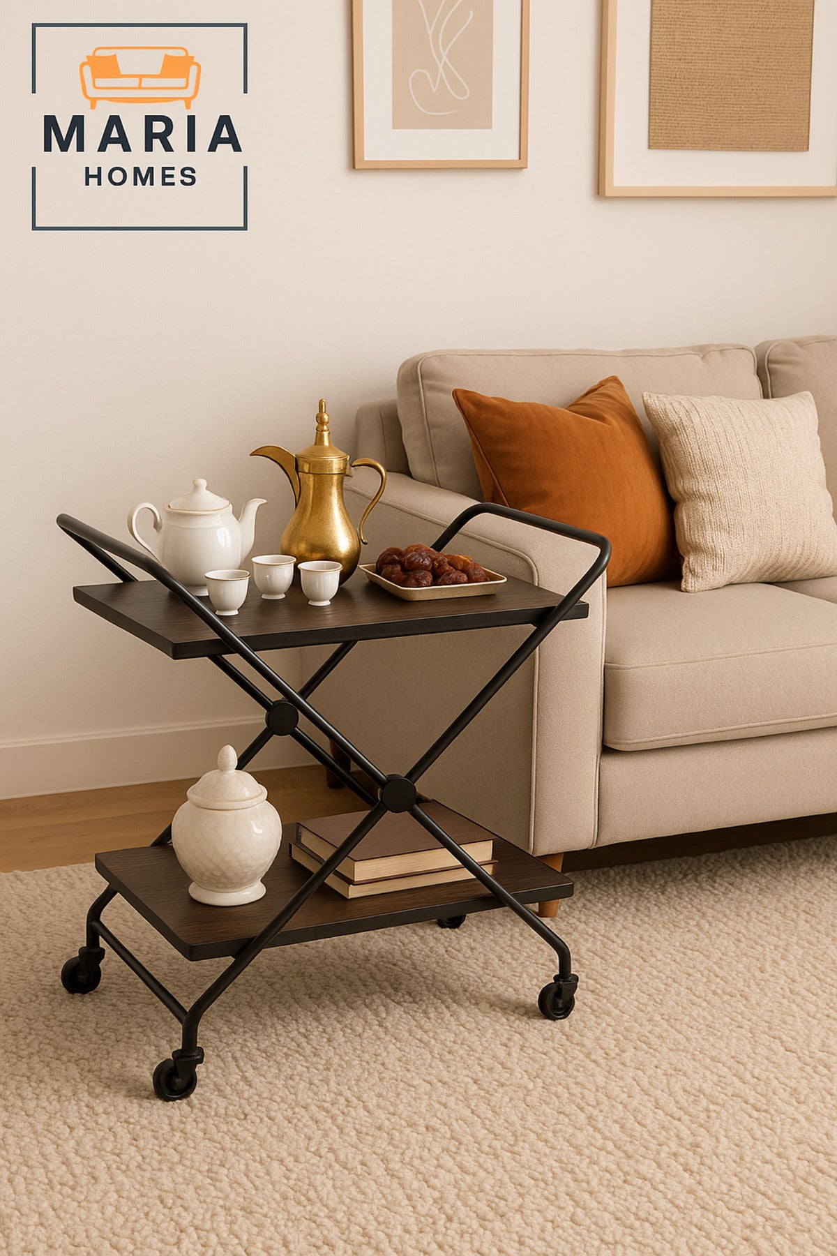 Coffee 2-Tier Serving Trolley with Wheels Ð Kitchen & Living Room Utility Cart 70_40_84 cm
