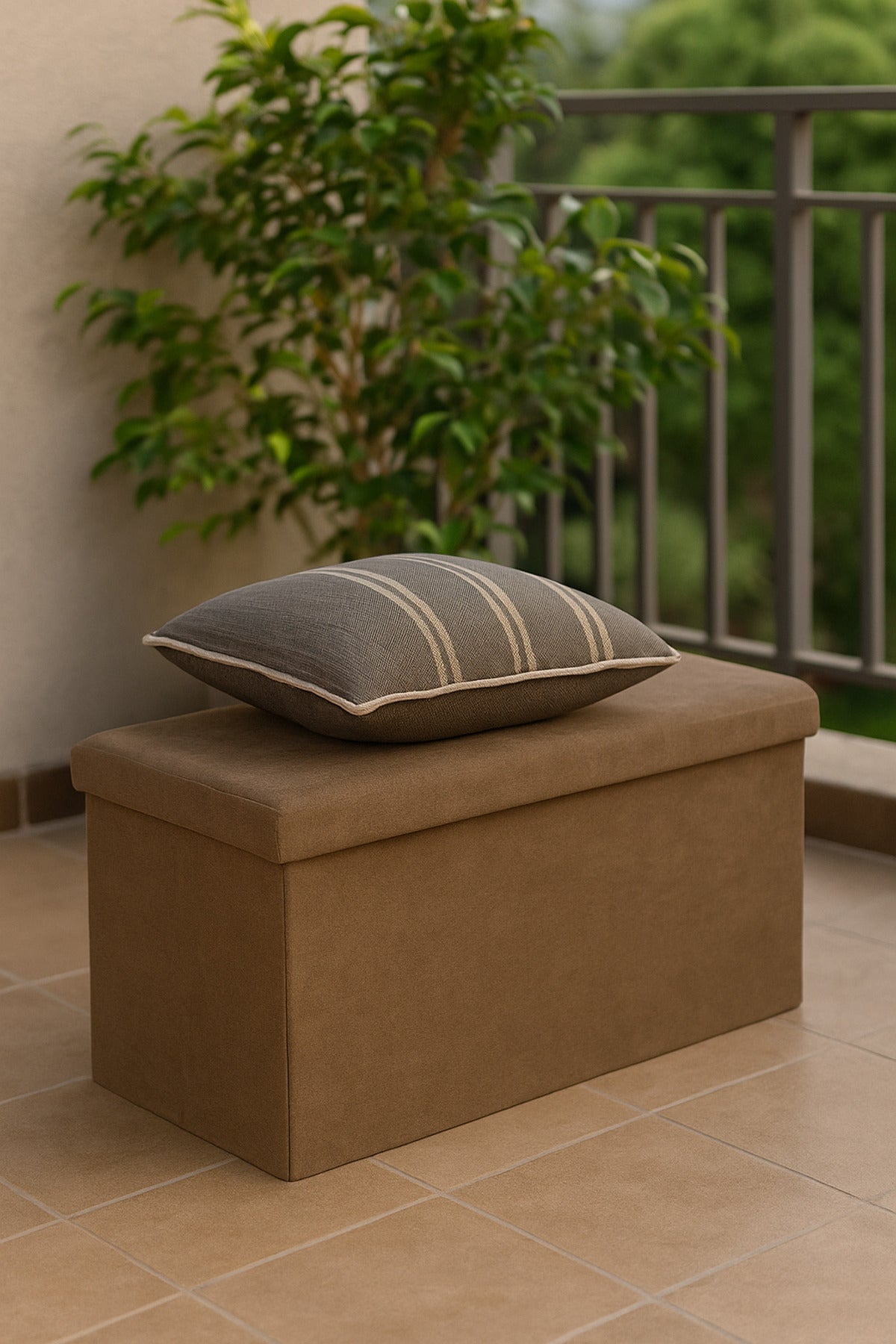 Brown Foldable Storage Ottoman Bench 76_38_38 cm Ð Fabric Seat with Hidden Storage Box