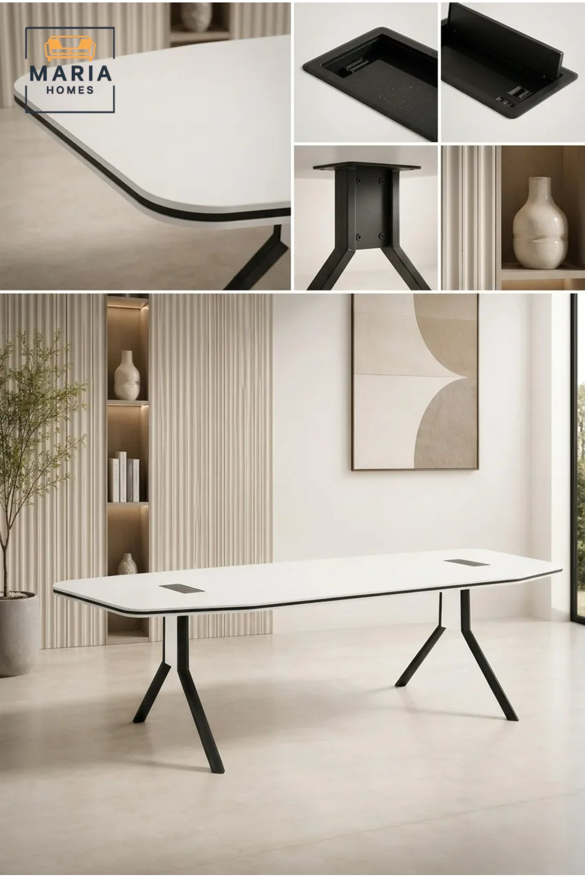 Modern Conference Table with Cable Management √ê Executive Meeting Room Table for Office & Boardroom