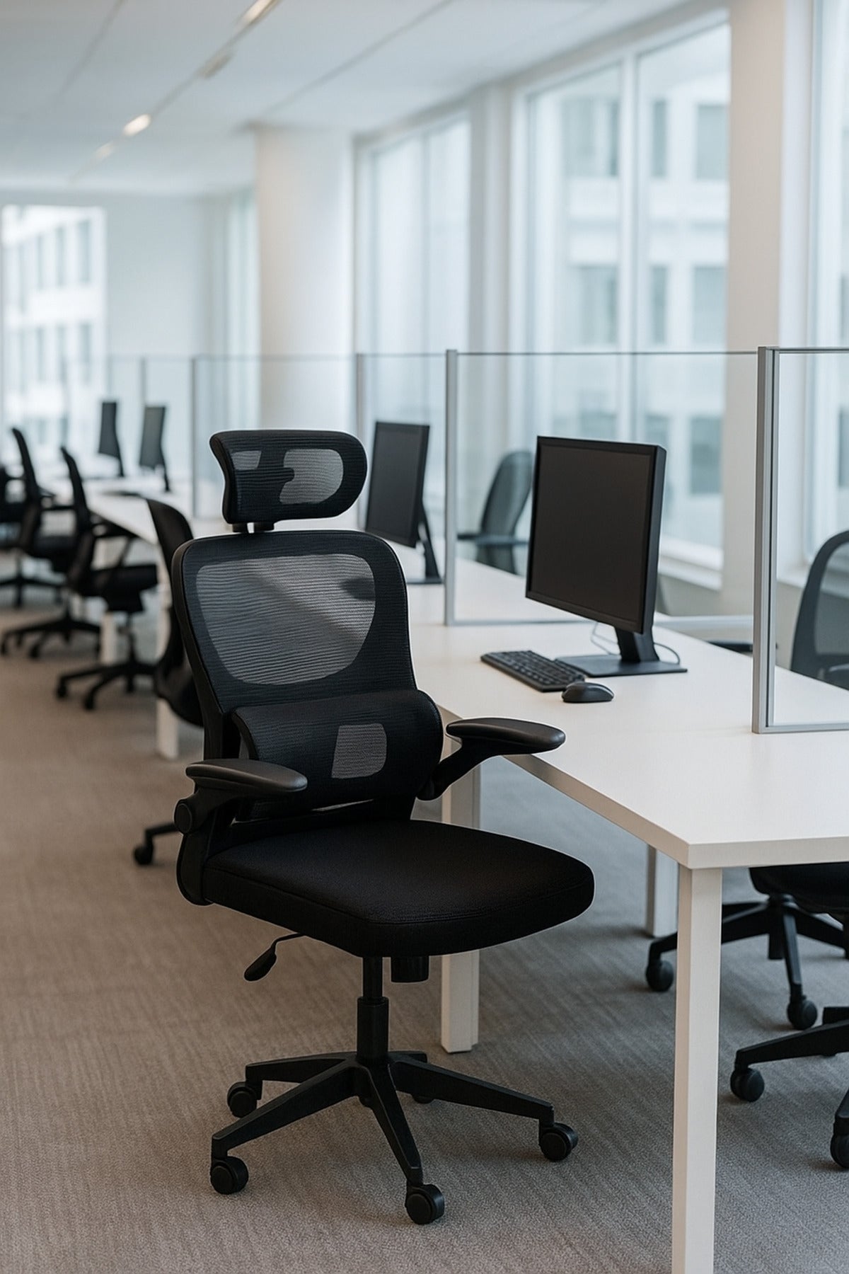 Black Ergonomic Office Chair Ð Adjustable Mesh Swivel Chair with Headrest and Lumbar Support