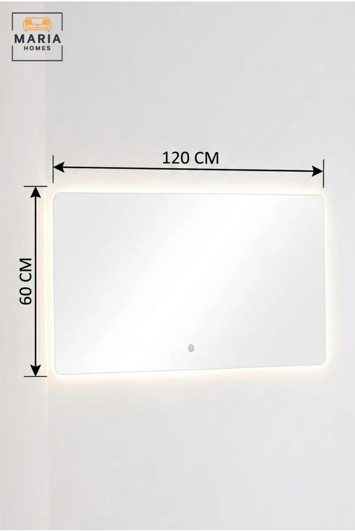 Frameless Rectangular LED Wall Mirror 120 × 60 cm with Touch Sensor, Rounded Corners and Backlit Lighting for Bathroom, Bedroom, Dressing Area and Vanity