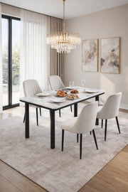 Elegant 5-Piece Dining Table Set Marble Pattern Top with 4 Upholstered Chairs for Kitchen 130cm