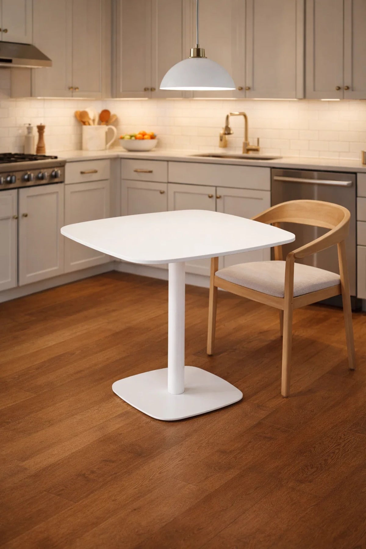 Elegant White Square Cafe Table 80x80cm Modern Dining Table with Sturdy Metal Leg for Small Spaces