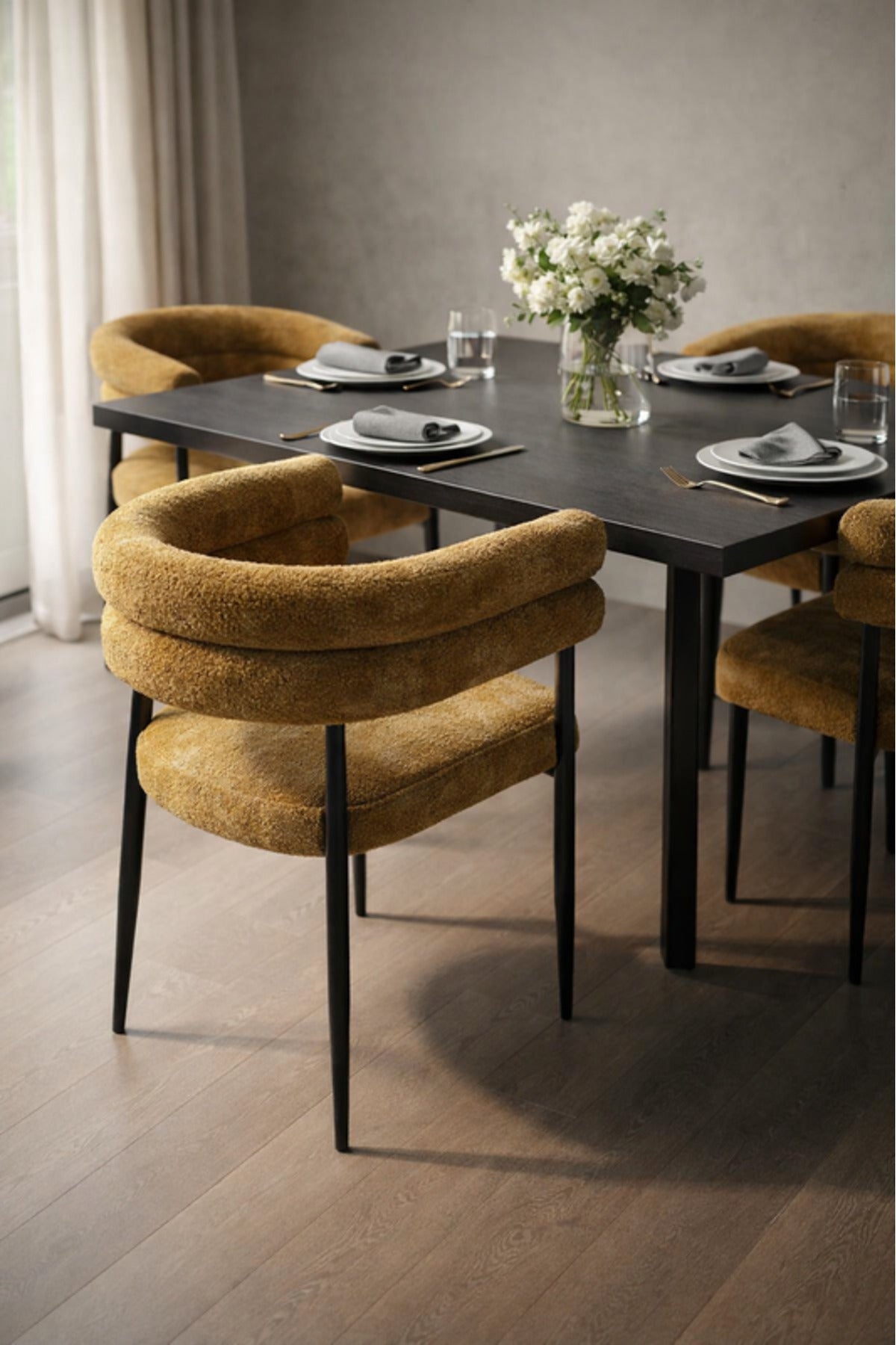 Dark Yellow Fabric Arm Dining Chair 76x52x49cm Modern dark yellow fabric Kitchen