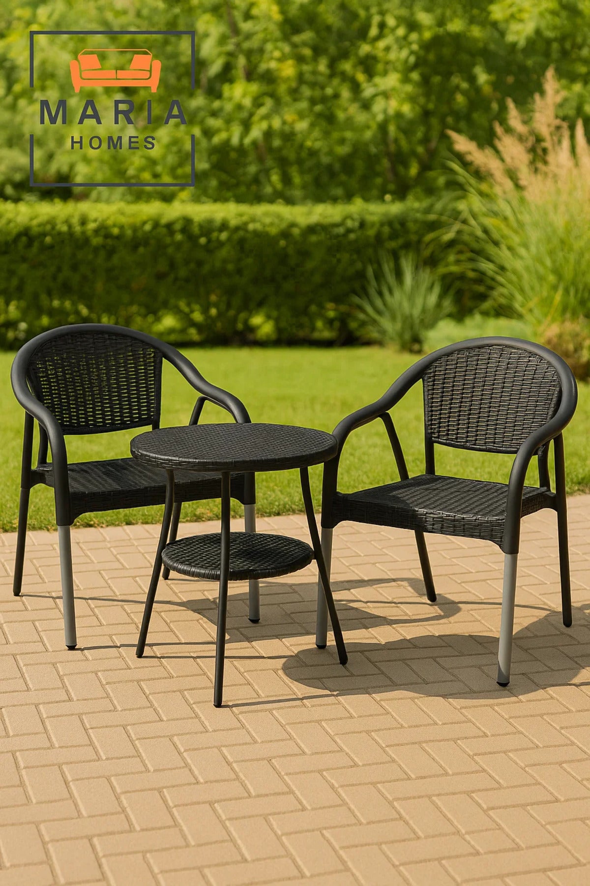 Black Rattan-Style Plastic Chair with Silver Legs Ð Indoor Outdoor Durable Seating