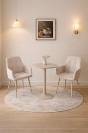 Stylish Beige Conversation Set 2 Soft Armchairs and Round Table for Balcony Cafe Office Nook