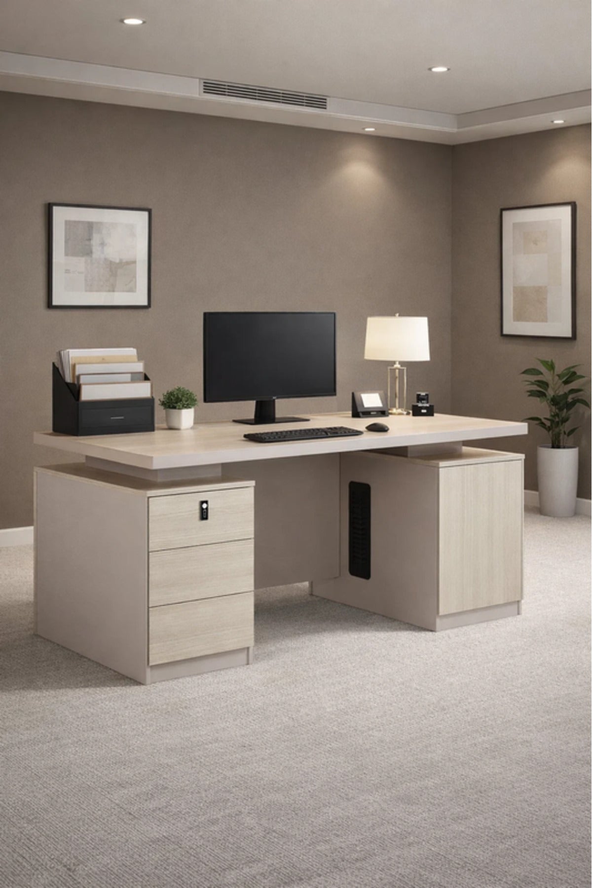 Modern P.O.MORANDI Executive Desk with Storage & Cable Panel