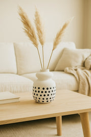 Natural White Ceramic Vase with Black Dots Ð Small Curvy Decorative Vase