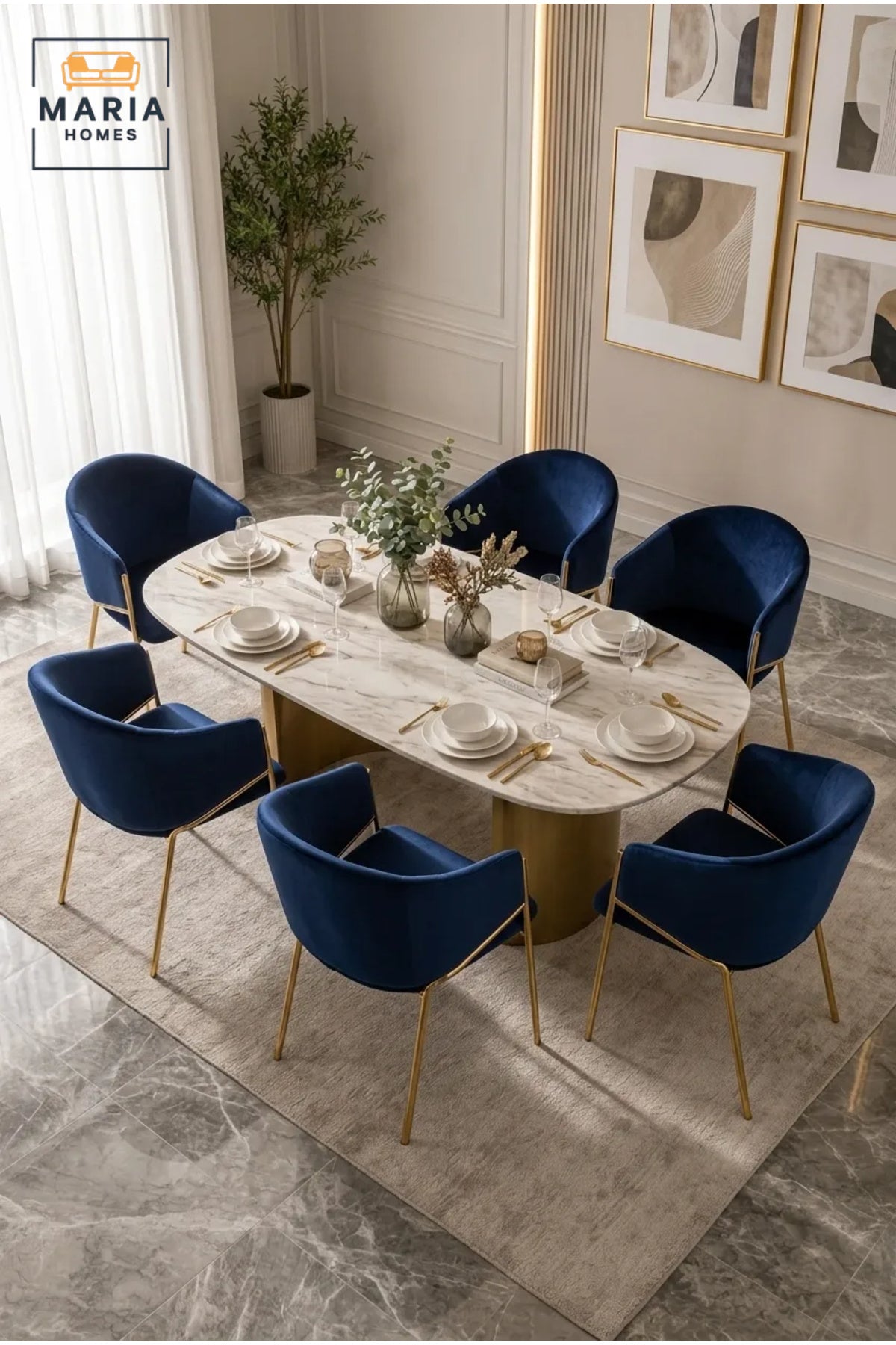 Navy Blue Velvet Accent Chair with Gold Metal Legs √ê Modern Upholstered Dining Chair for Living Room, Lounge & Dining Space