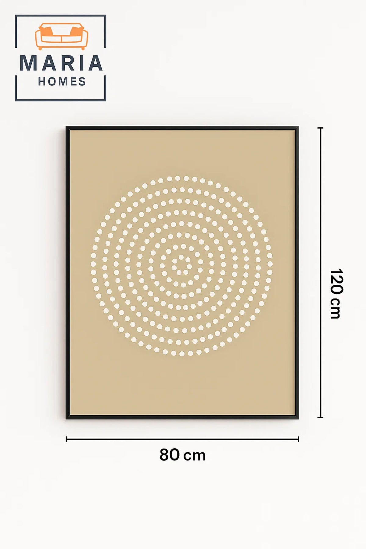 2Beige Wall Art with Textured White Circular Dot Mandala Design-size80*120 CM