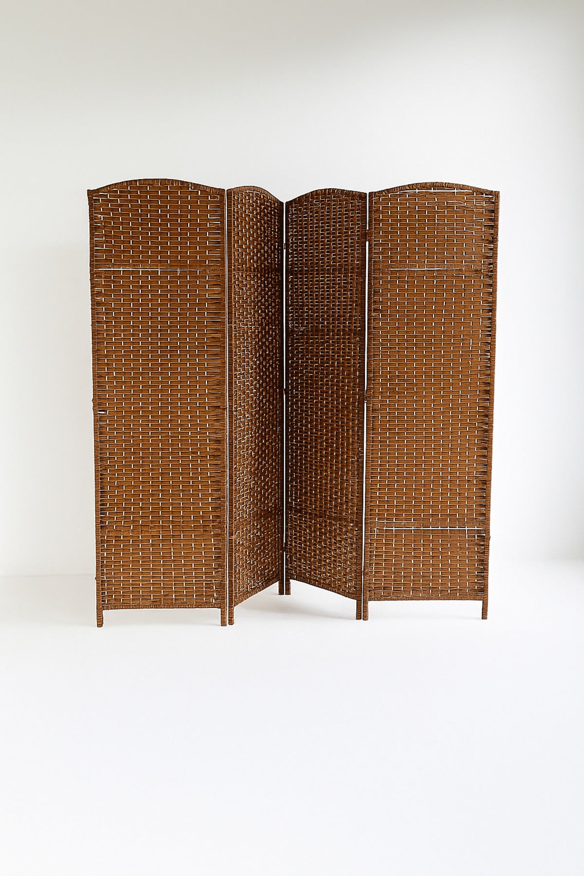 4-Panel Rattan Room Divider Ð 200_180 cm Foldable Privacy Screen in Mixed Brown Color