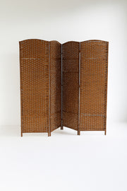 4-Panel Rattan Room Divider Ð 200_180 cm Foldable Privacy Screen in Mixed Brown Color