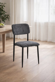 Dark Grey Upholstered Dining Chair with Black Metal Legs Modern Room dark grey