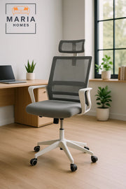 White Grey Mesh Office Chair with Headrest and Adjustable Height Ð Stylish Seating for Any Space