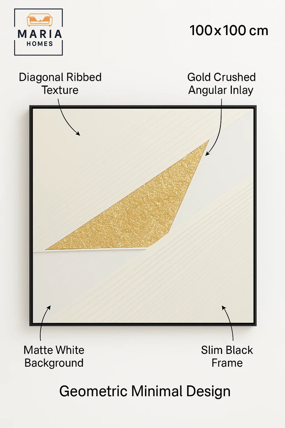 White and Gold Square Geometric Wall Art √ê Modern Luxury Textured Decor for Home & Office-100*100CM