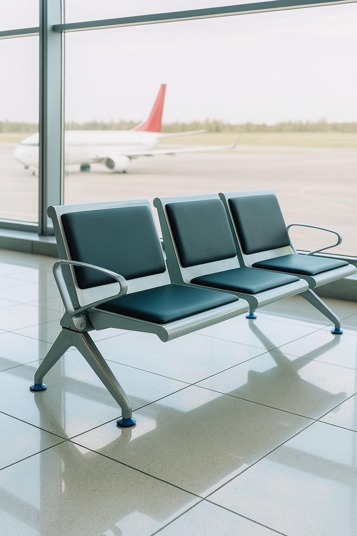 Silver 3-Seater Waiting Chair 175_68_78cmMetal Frame Bench with Cushions for Hospital & Reception