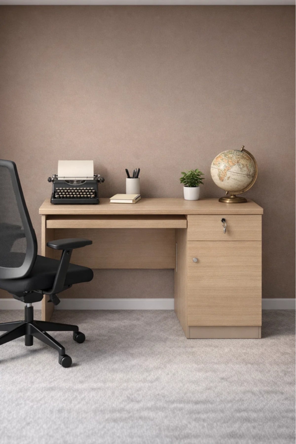 Compact Wood Office Desk with Drawer & Cable Management