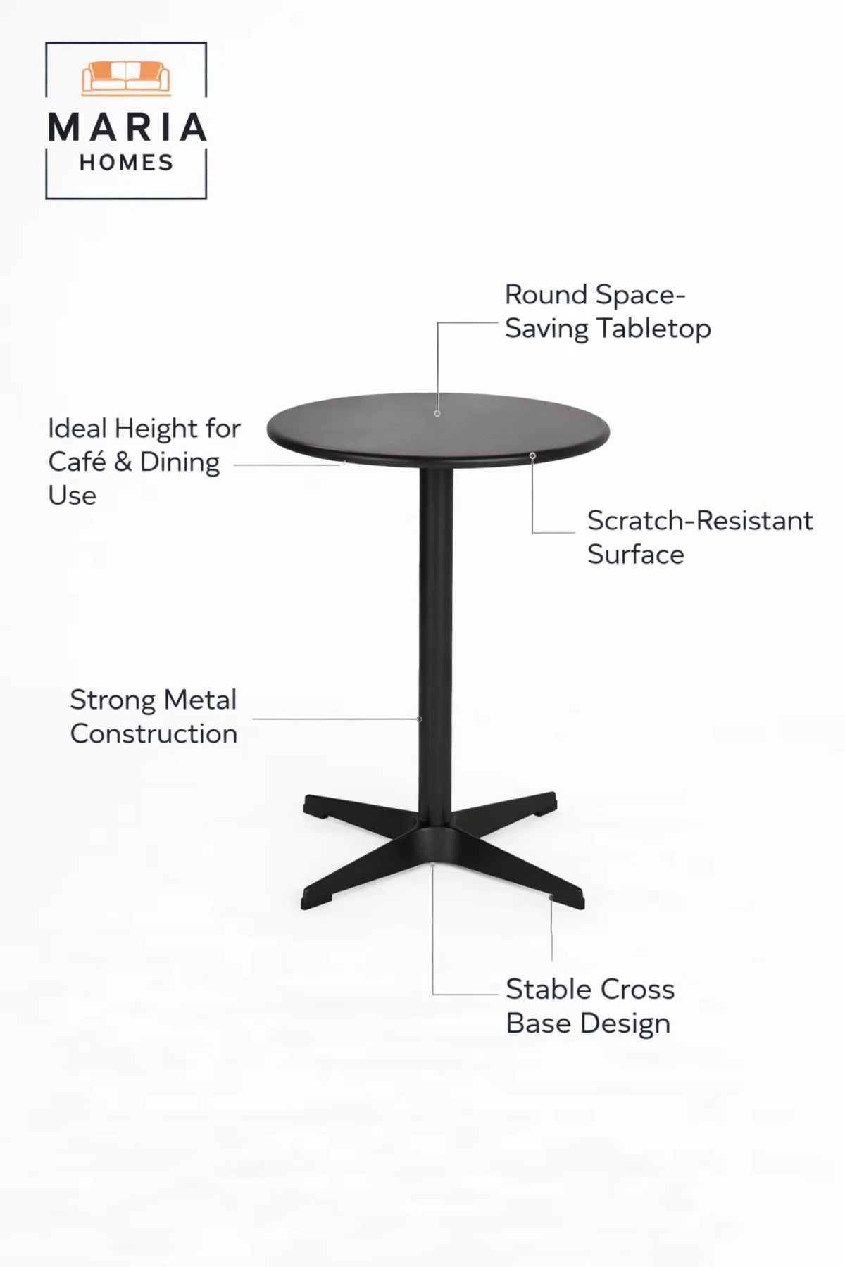 Black Round Table 60_73 cm Ð Modern CafŽ & Dining Table