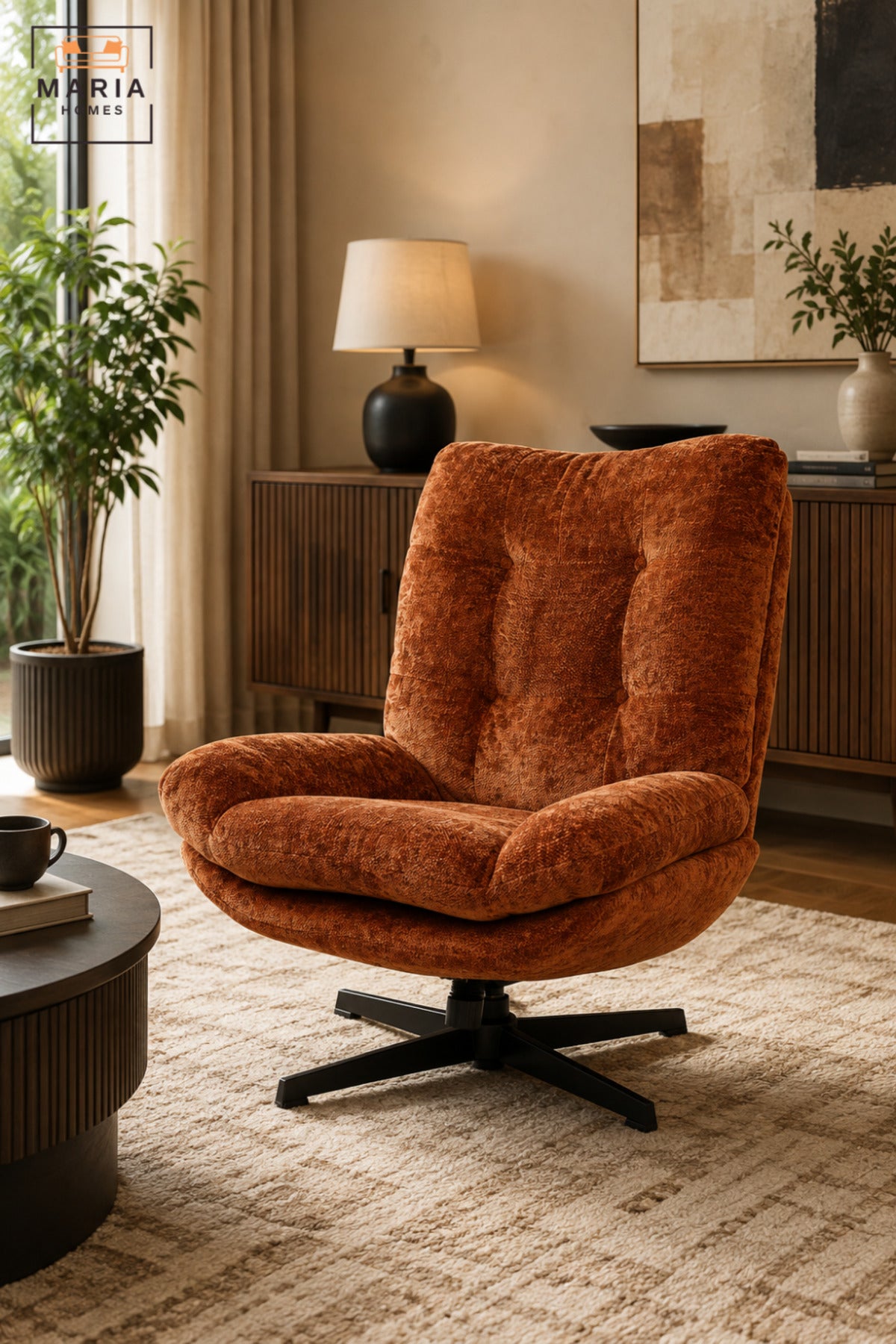 Modern Swivel Lounge Chair with Tufted High Back & Deep Cushioned Seat | Contemporary Accent Chair for Living Room, Bedroom, Office & Reading Area