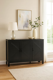 Black Wooden Console Cabinet 120_40_85 cm Ð Modern 3-Door Storage Sideboard for Living Room