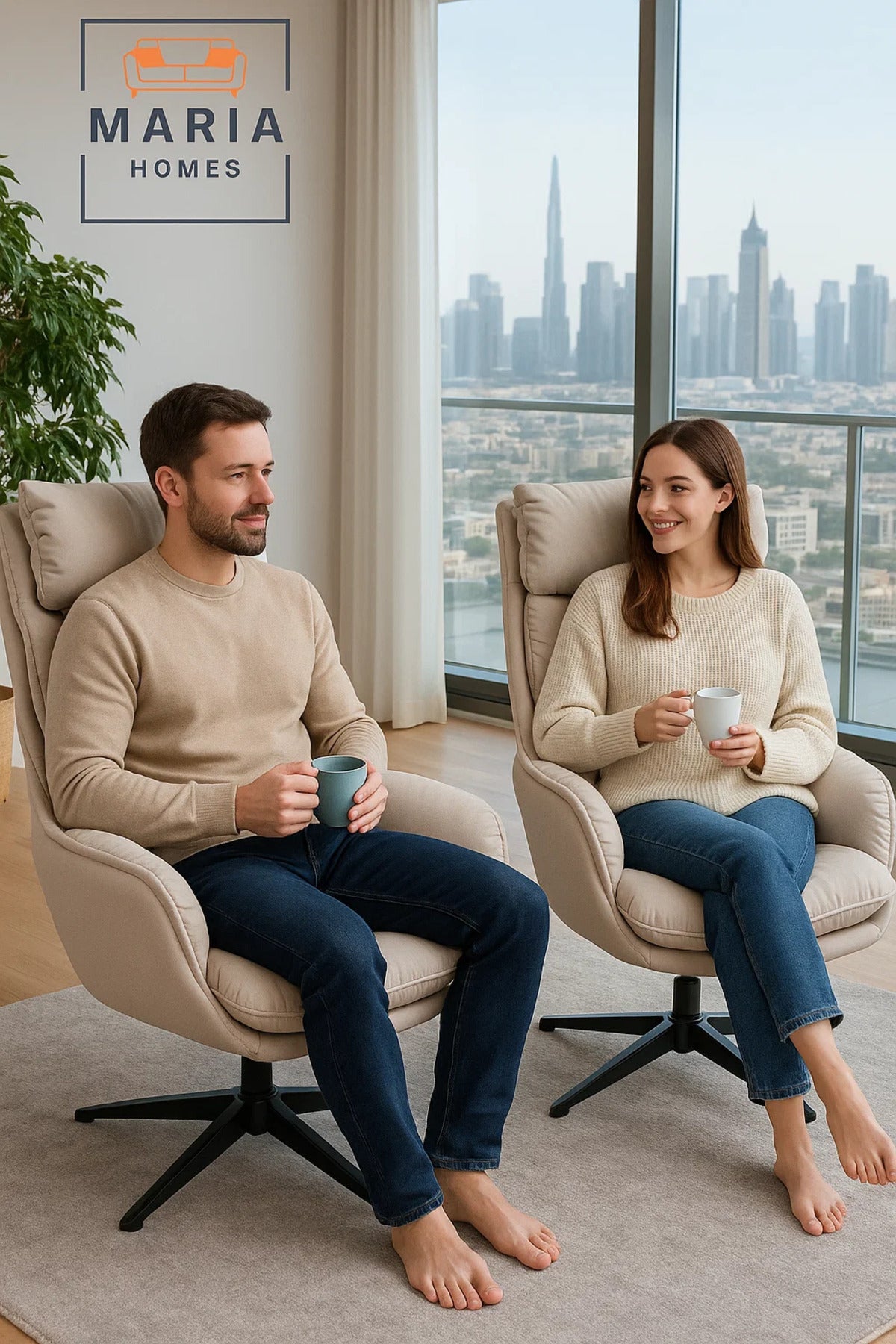 Beige Faux Leather Lounge Chair with Cushioned Headrest Ð Modern Accent Chair for Home & Office
