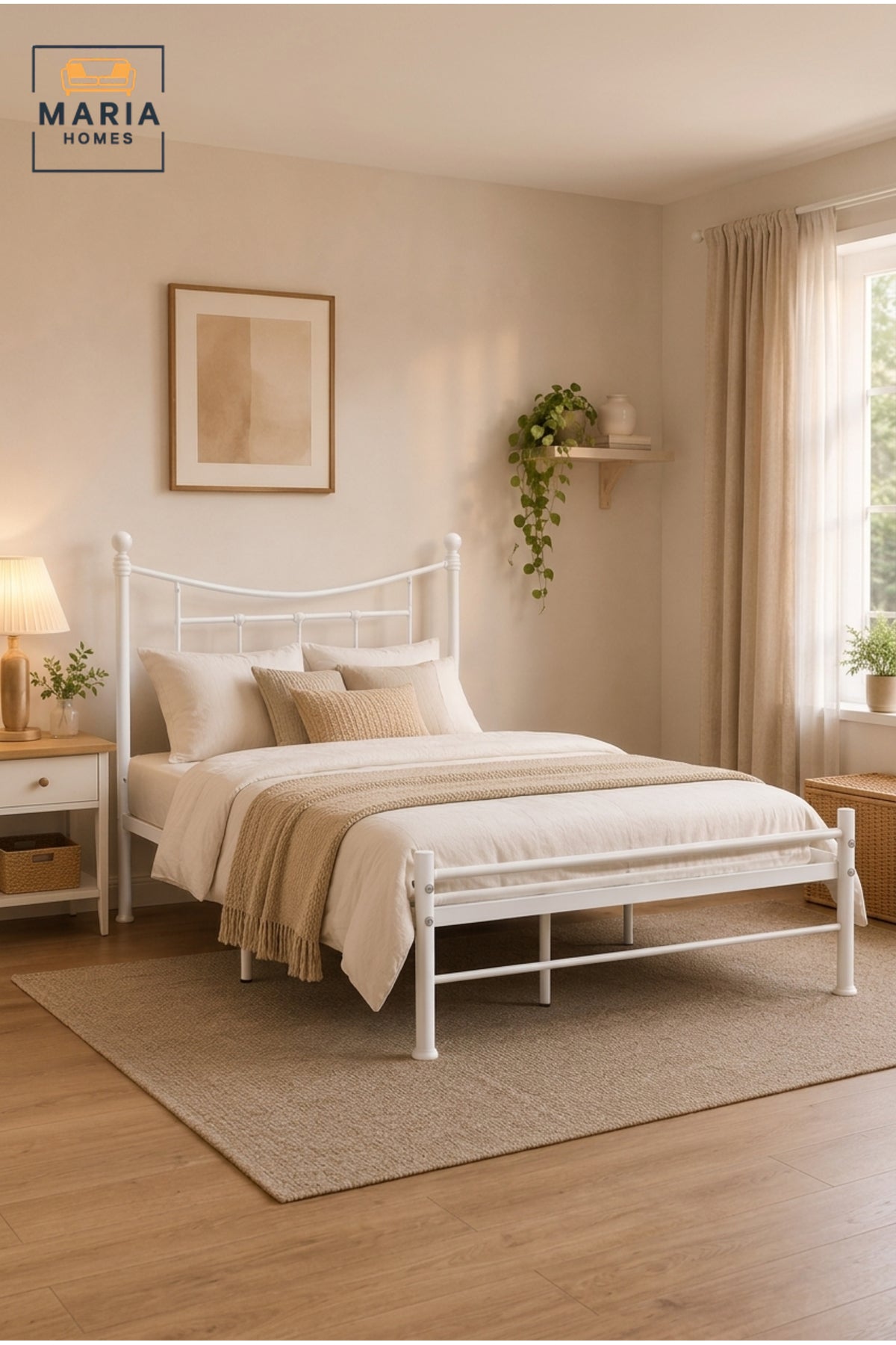 Modern Metal Bed Frame Ð White Steel Platform Bed with Headboard for Bedroom, Guest Room & Apartment