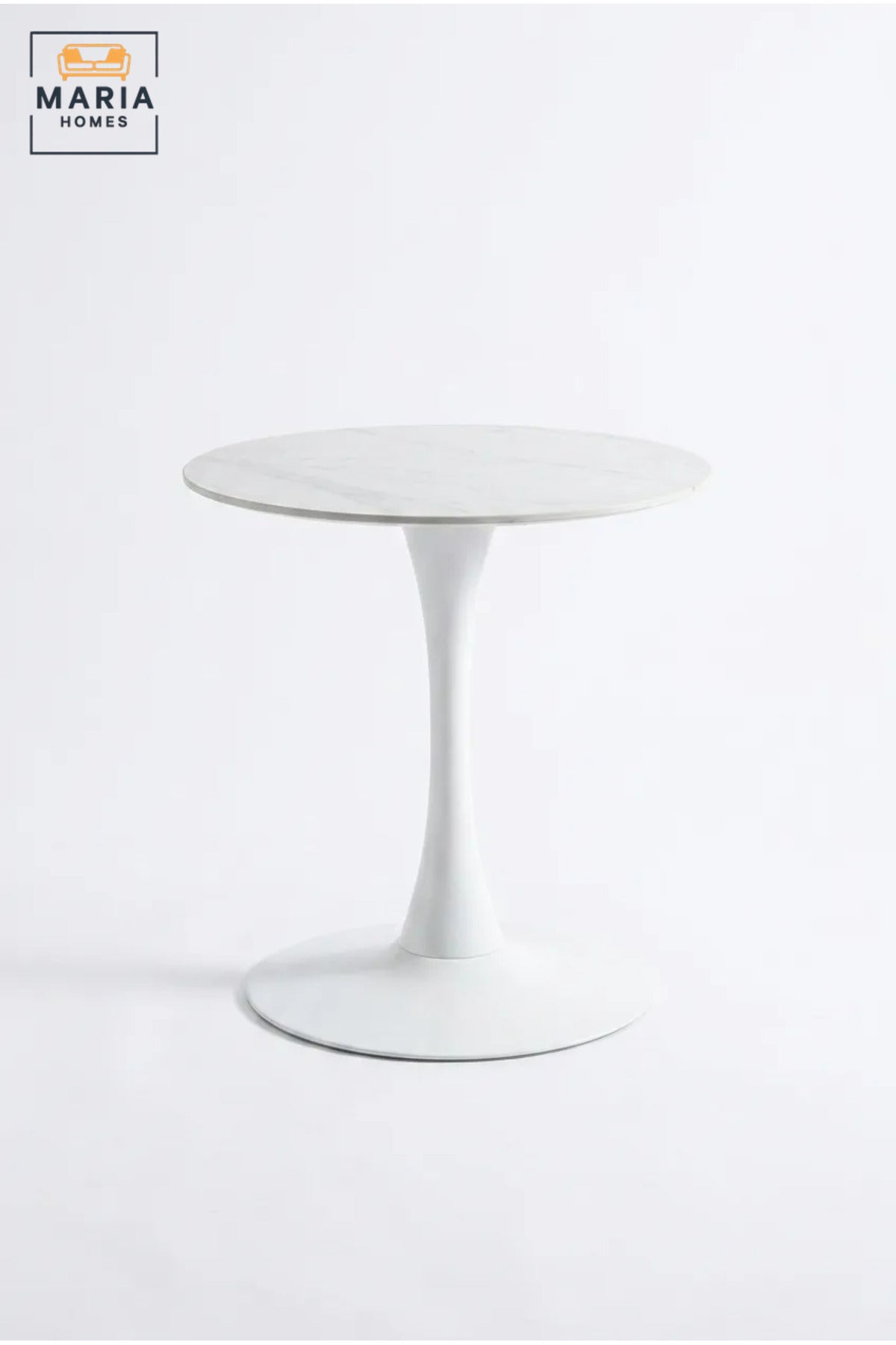 Modern Round Café Table with Marble-Effect Top and Sculpted Pedestal Base for Coffee Shop, Restaurant, Bistro, Hotel and Indoor Dining Area