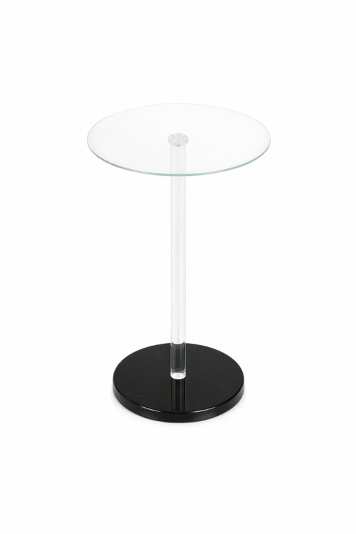Round Glass Side Table with Black Base 35_35_55 cm Modern Accent round glass side