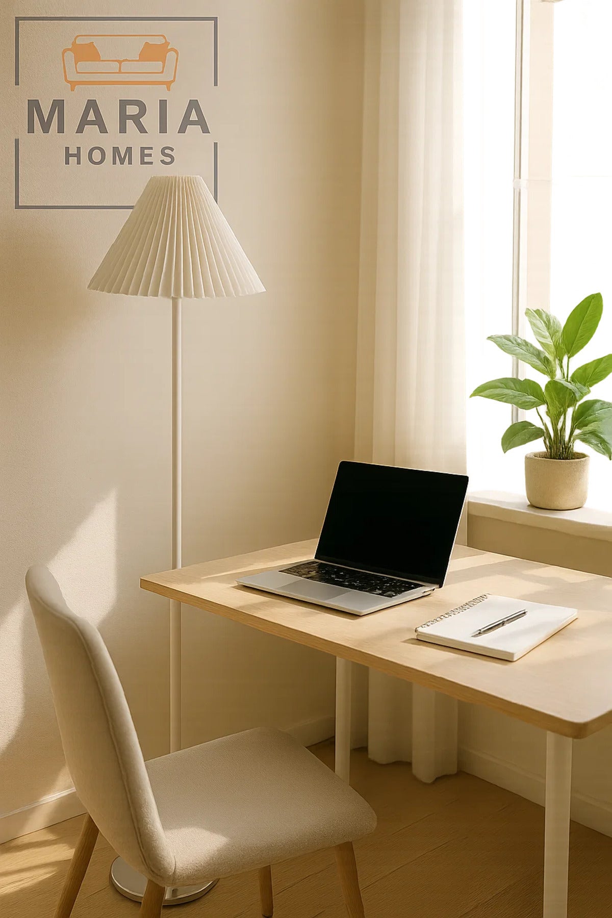 Slim White Floor Lamp with Pleated Cone Shade