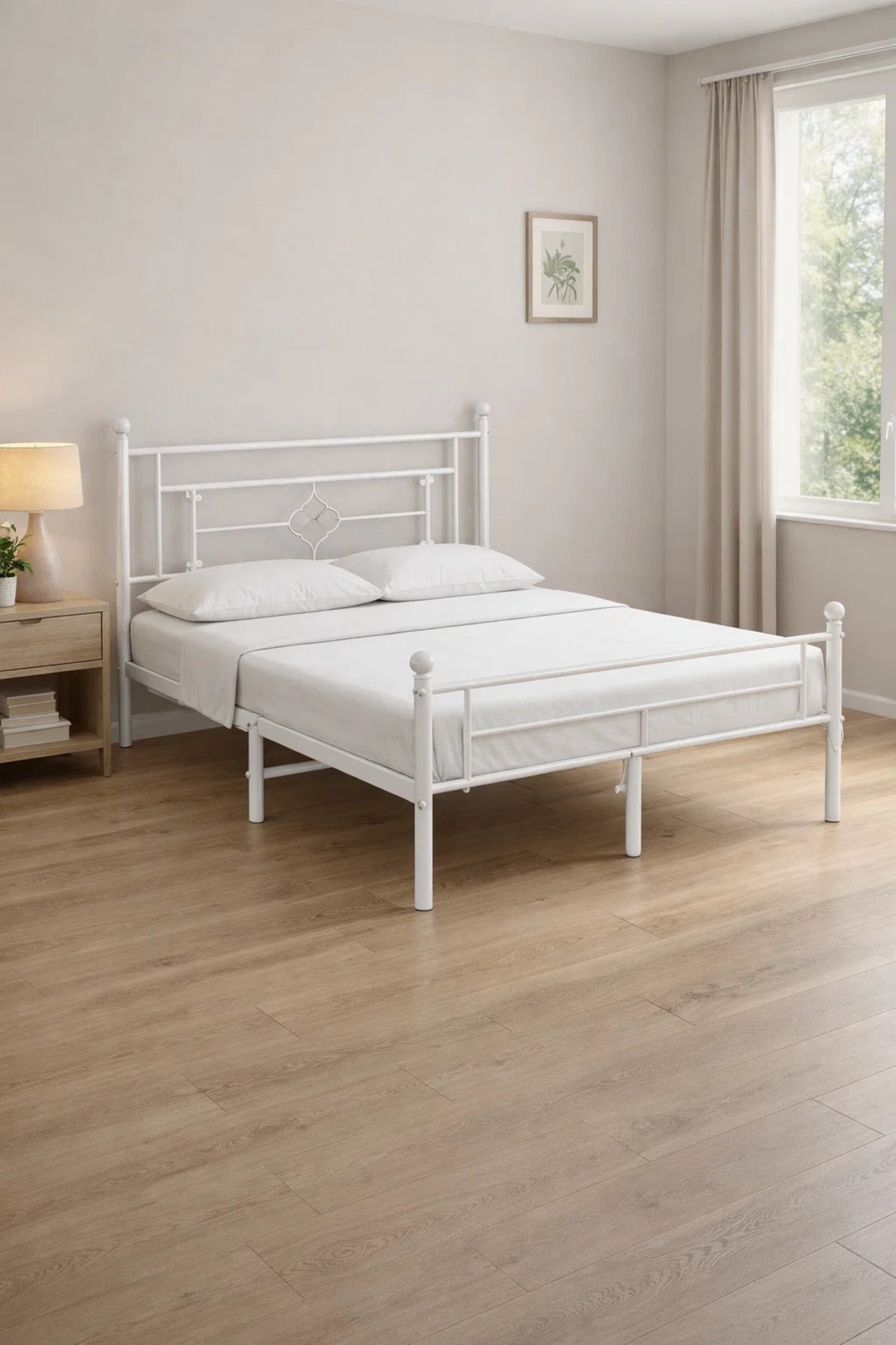 White Metal Bed Frame with Decorative Headboard white metal bed / Base
