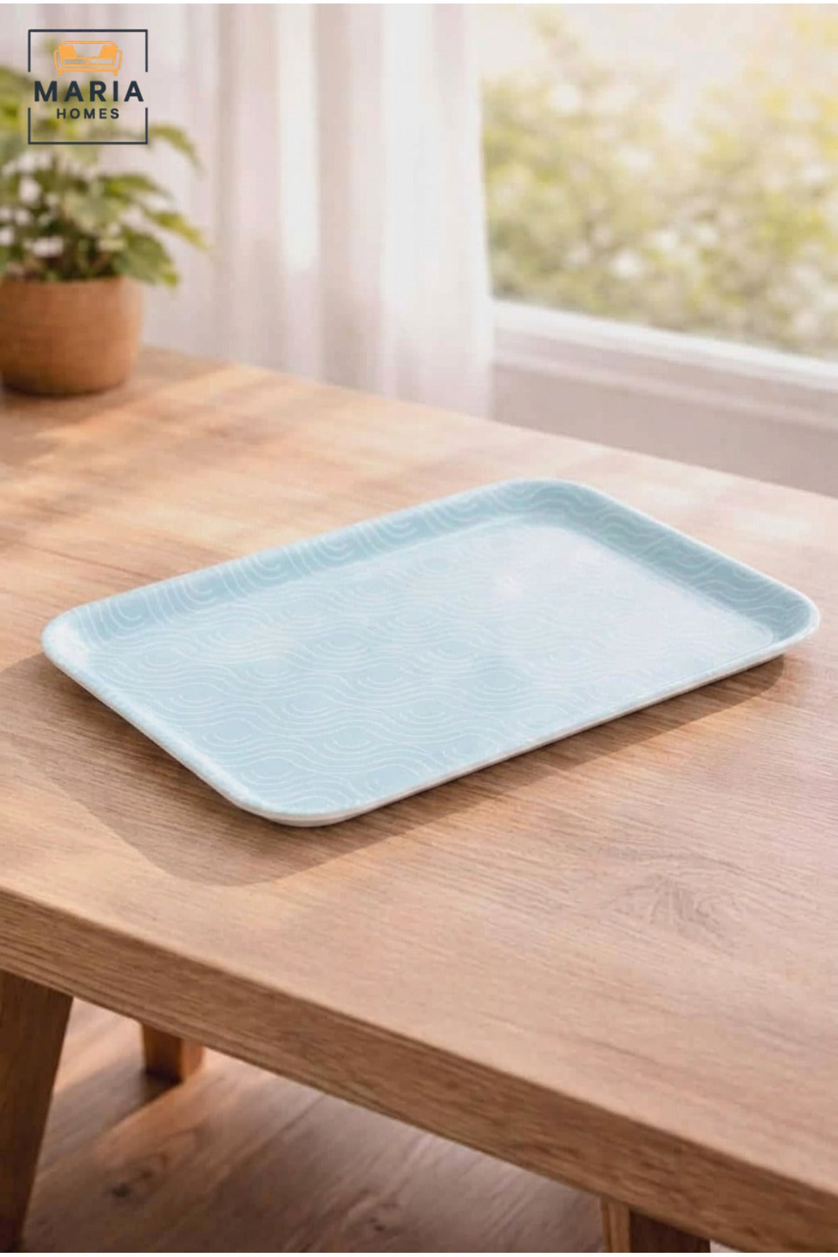 Rectangular Serving Tray with Raised Edges and Rounded Corners, Lightweight Multipurpose Food Tray for Kitchen, Dining Table, Café and Restaurant