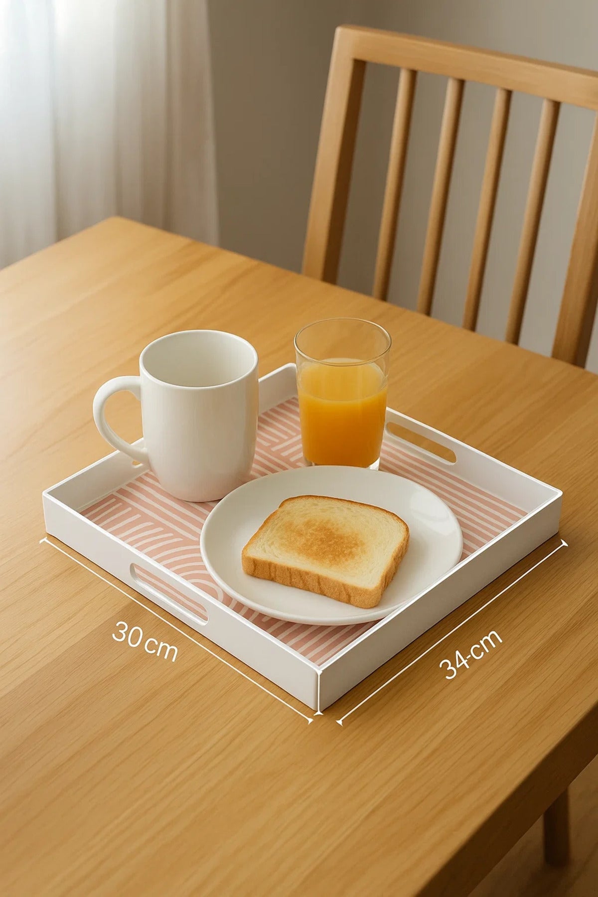 Square Serving Tray with Pink Geometric Print Ðsize 35*35cm White Frame and Cutout Handles
