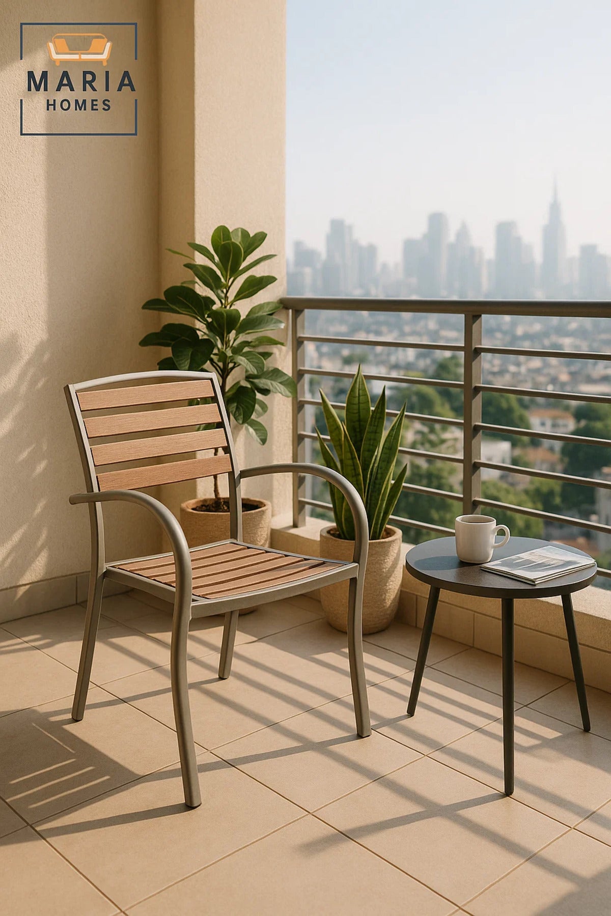 Coffee Outdoor Dining Chair Metal Frame Garden Patio Balcony Durable Modern Armchair D03