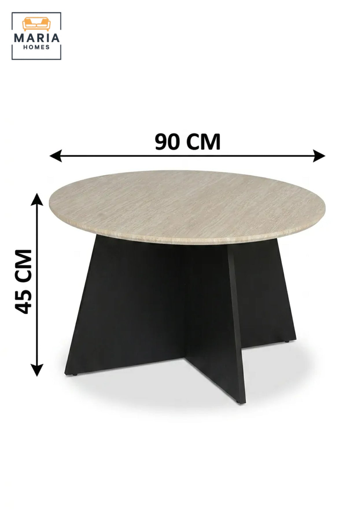 Modern Round Coffee Table with Marble-Effect Top and Sculptural Cross Base, Contemporary Center Table for Living Room, Lounge, Apartment and Office