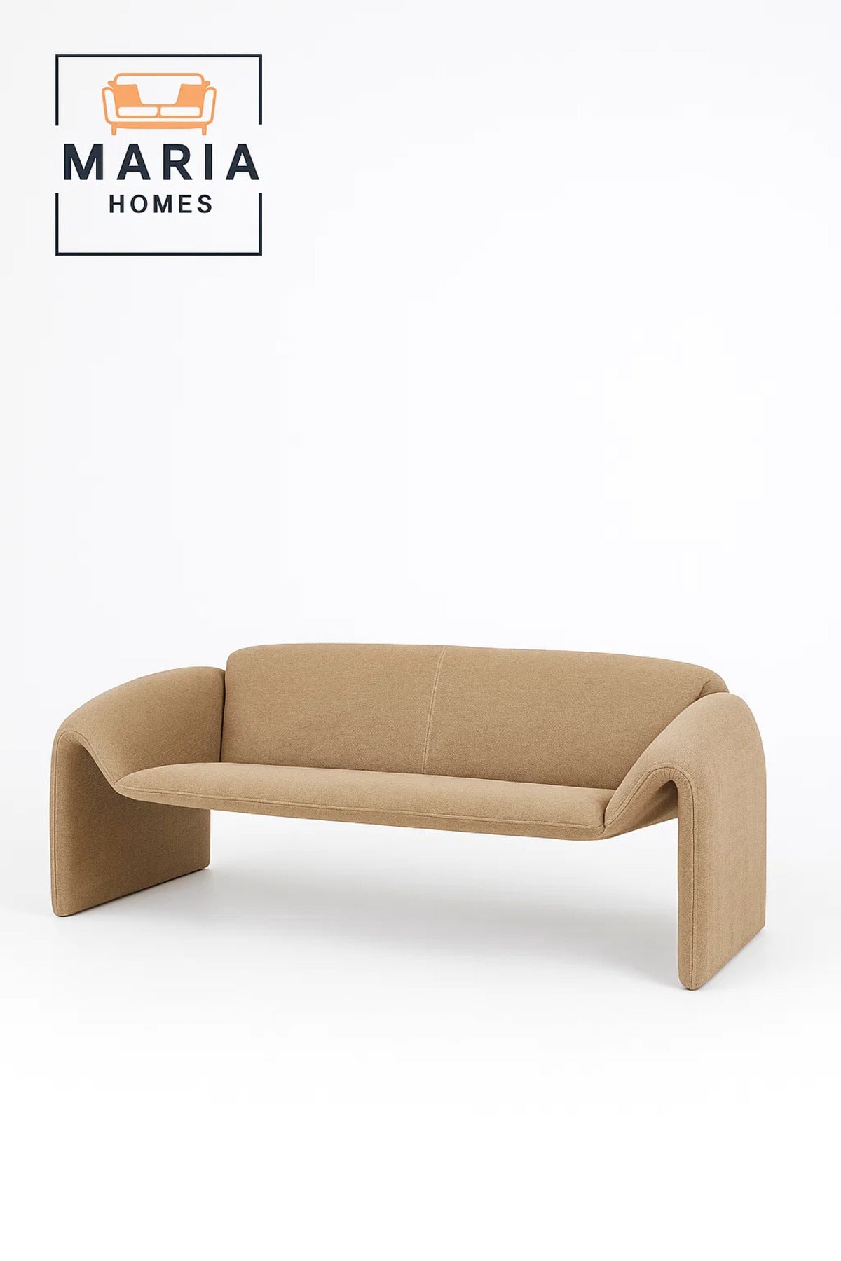 Modern Beige Sofa √ê Curved Fabric 3-Seater for Living Room & Lounge Spaces