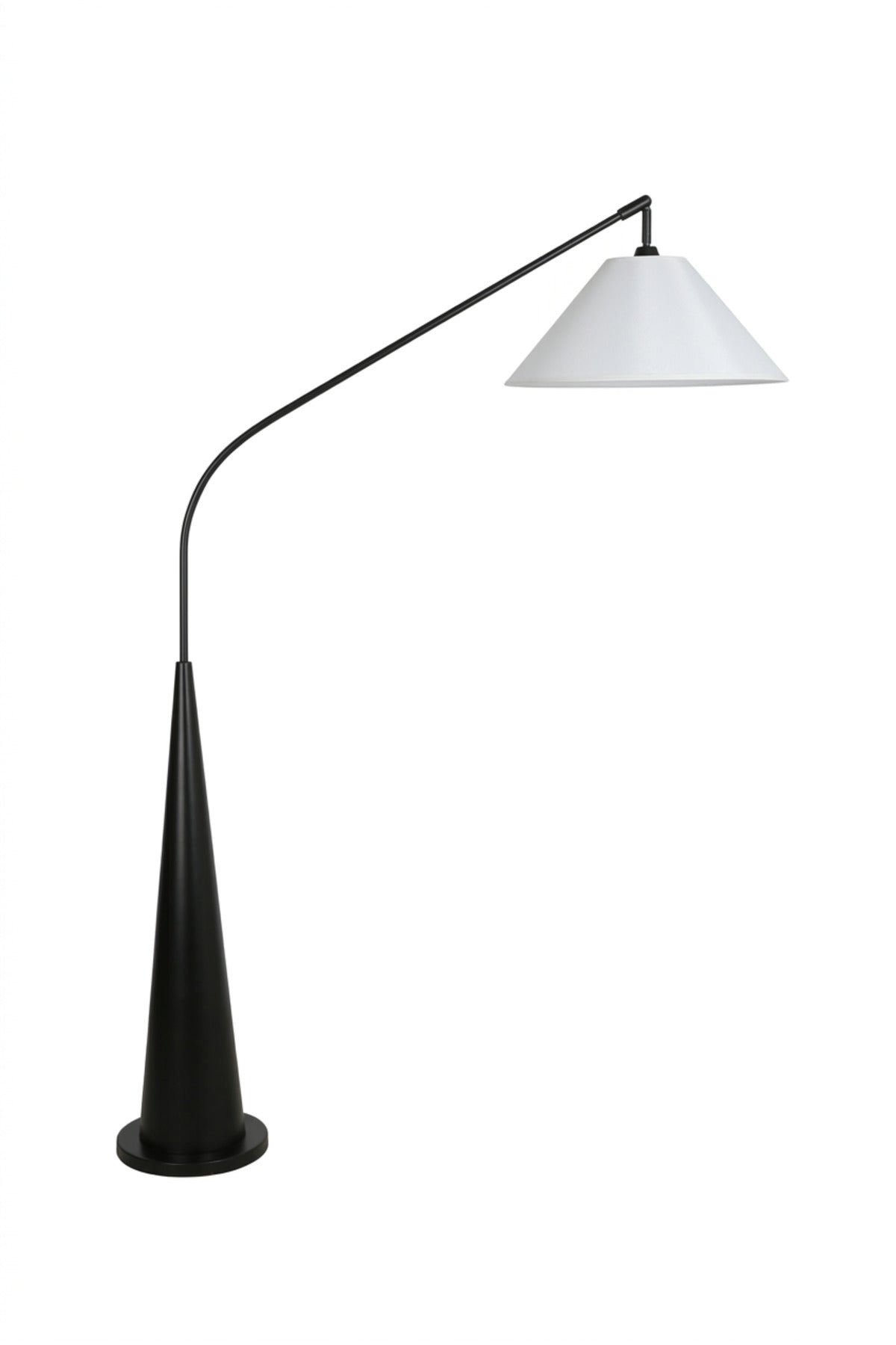 Modern Arc Floor Lamp with Long Curved Arm, Conical Base and Wide Fabric Shade Overhanging Standing Light for Living Room Bedroom and Reading Corner