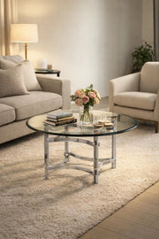 Modern Round Glass Center Table - Silver Frame (90*90*45 cm)