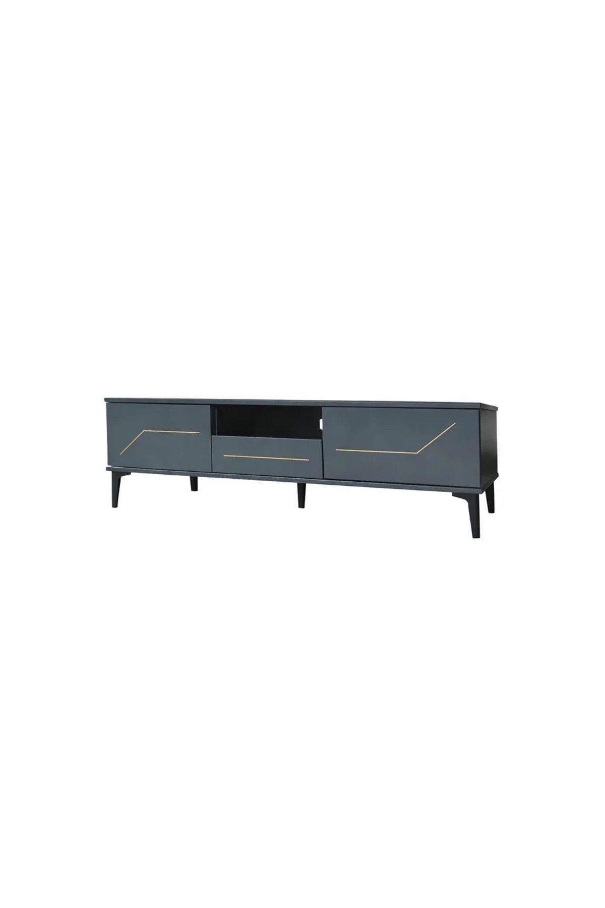 Dark Grey TV Stand √ê 140x40x45 cm Modern Plasma Table with Cabinets & Open Shelf