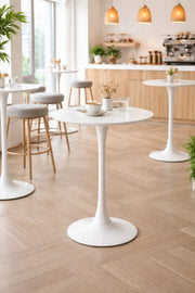Modern White Round Bar Table 70cm Tulip Pedestal Bistro Cocktail Stand for Kitchen Cafe 103cm Height
