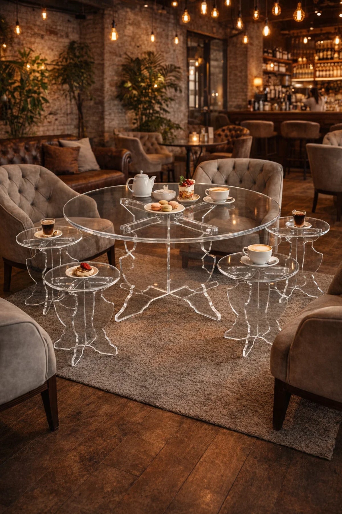 Transparent Acrylic Round Coffee Table Set with Four Side Tables Modern Luxury Living Room Decor
