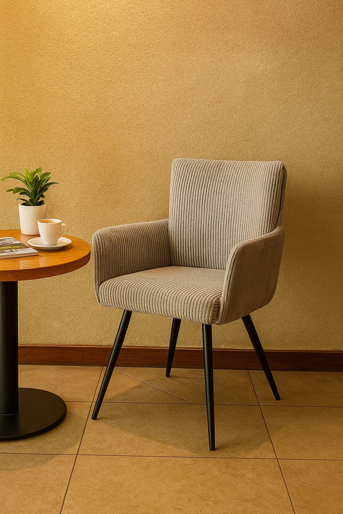Contemporary Light Grey Corduroy Armchair with Metal Legs, Comfortable Modern Accent Chair