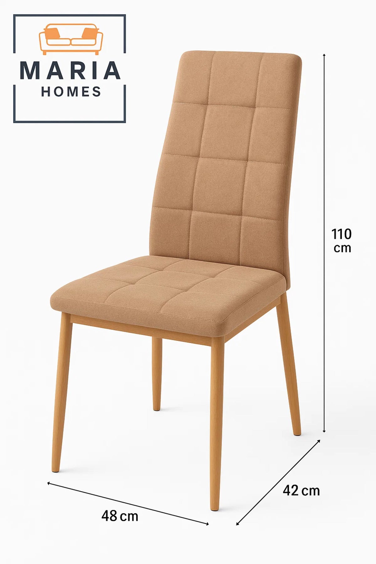 Beige High Back Dining Chair Ð Upholstered Seat with Wooden Legs for Home, Office, or CafŽ Use
