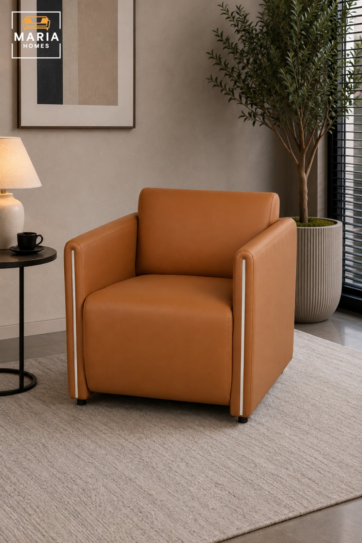 Modern Single Seater Upholstered Armchair with Padded Seat & Sleek Armrests | Contemporary Accent Chair for Office, Reception, Lounge & Living Room