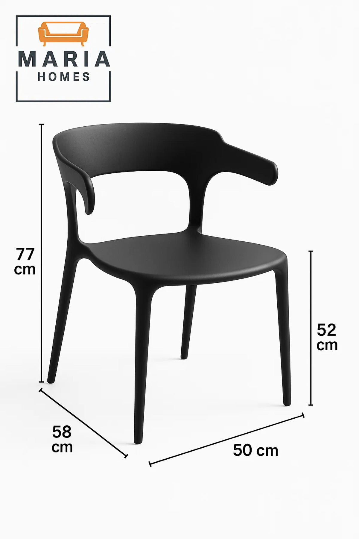Modern Black Plastic Chair Ð Ergonomic One-Piece Design for Dining, Office, CafŽ & Outdoor Use