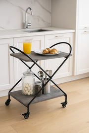 Modern Gray Metal Serving Trolley Ð 2-Tier Industrial Bar Cart with Wheels 72_40_78 cm