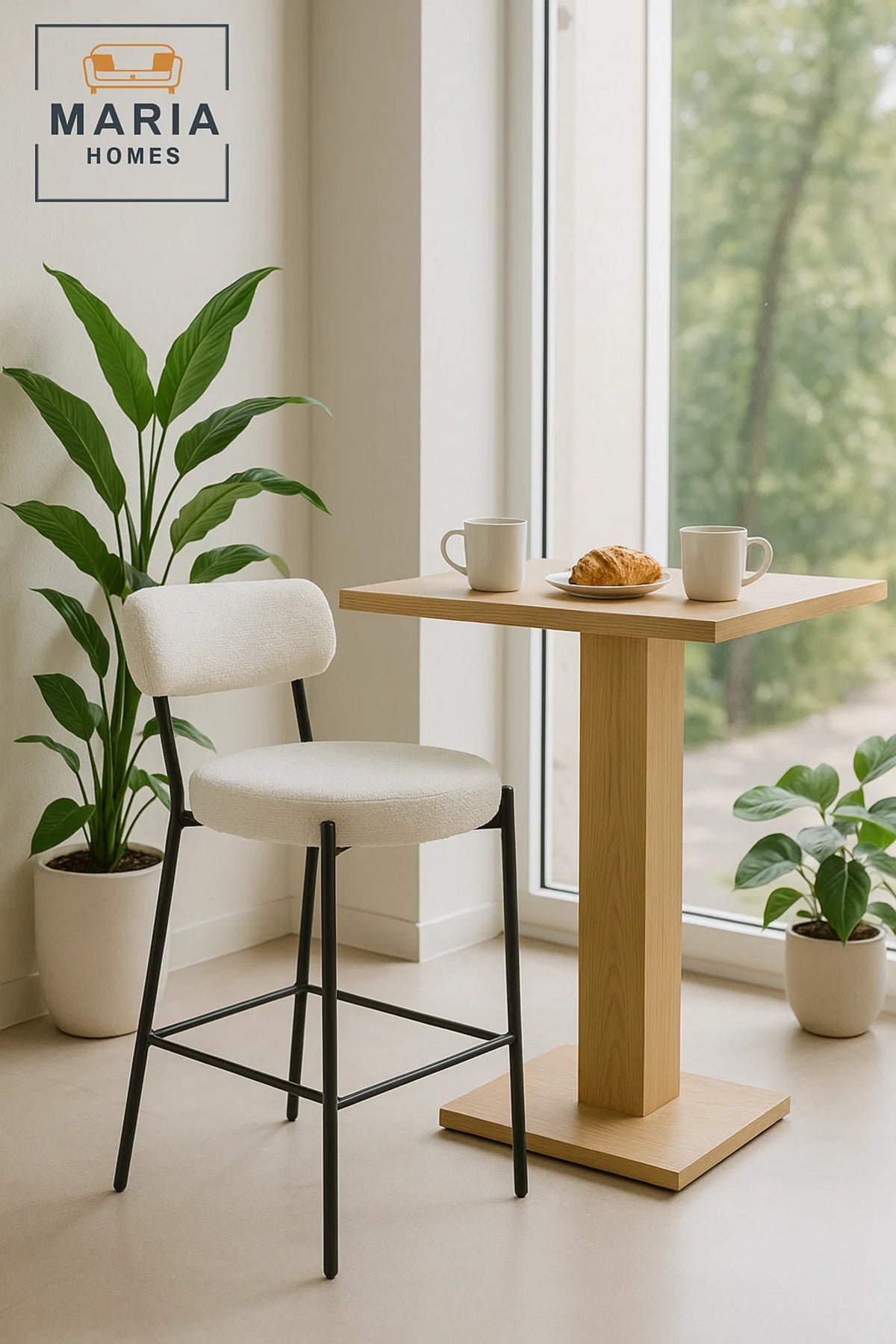 Boucle Counter Bar Stool with Metal Frame, Upholstered Round Seat for Modern Kitchen Island
