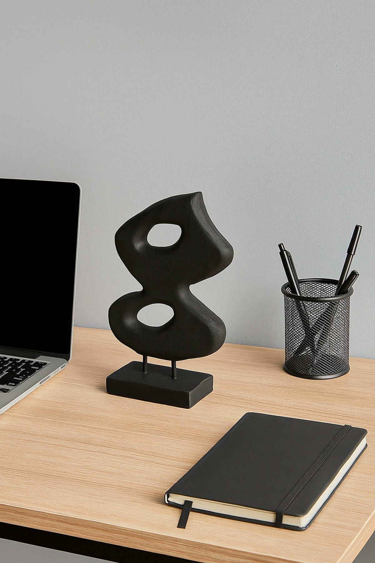Black Wooden Abstract Decorative Sculpture on Stand Ð Modern Art Accent