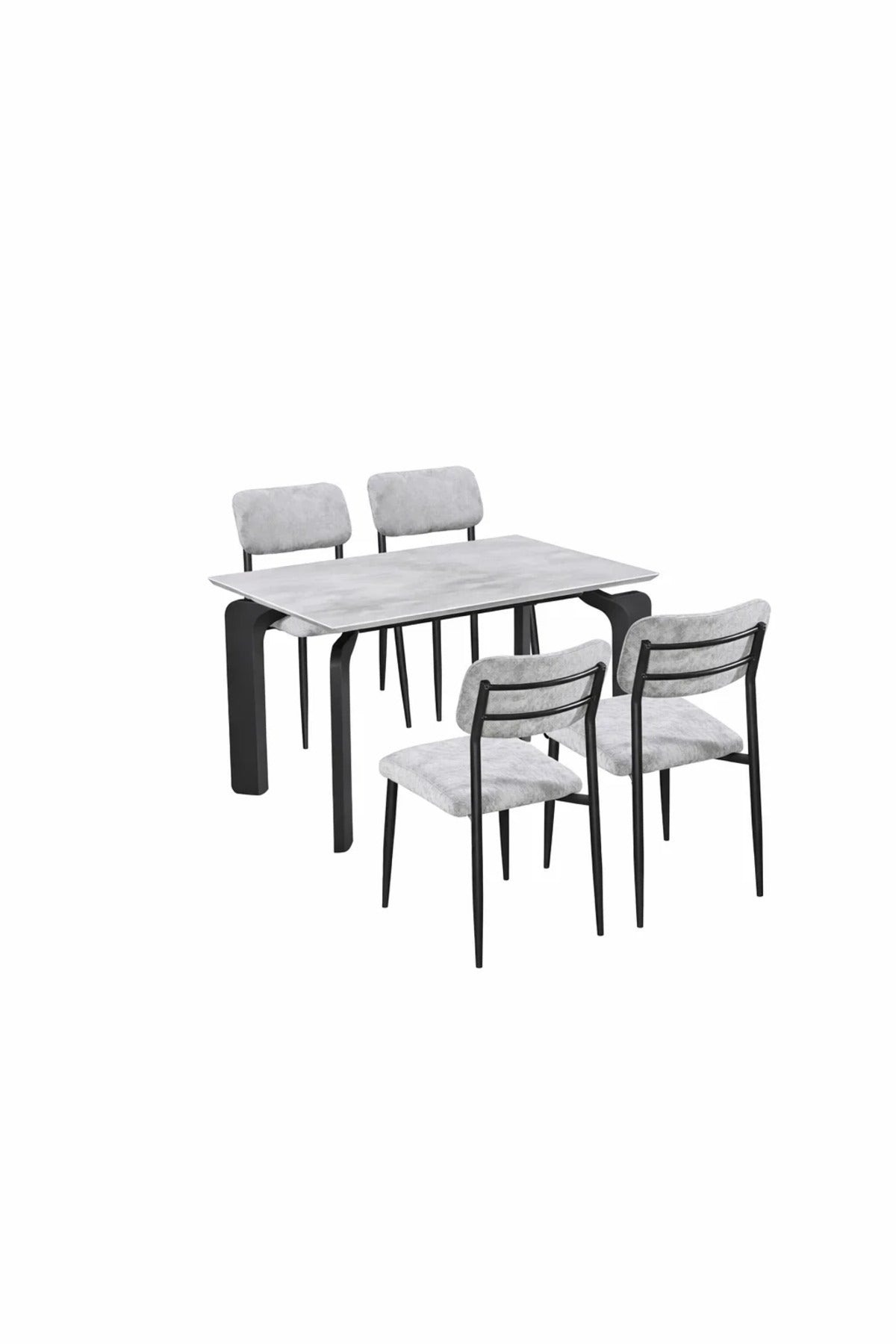 Modern Grey Dining Table Set with 4 Chairs 130 _ 80 _ 75 cm