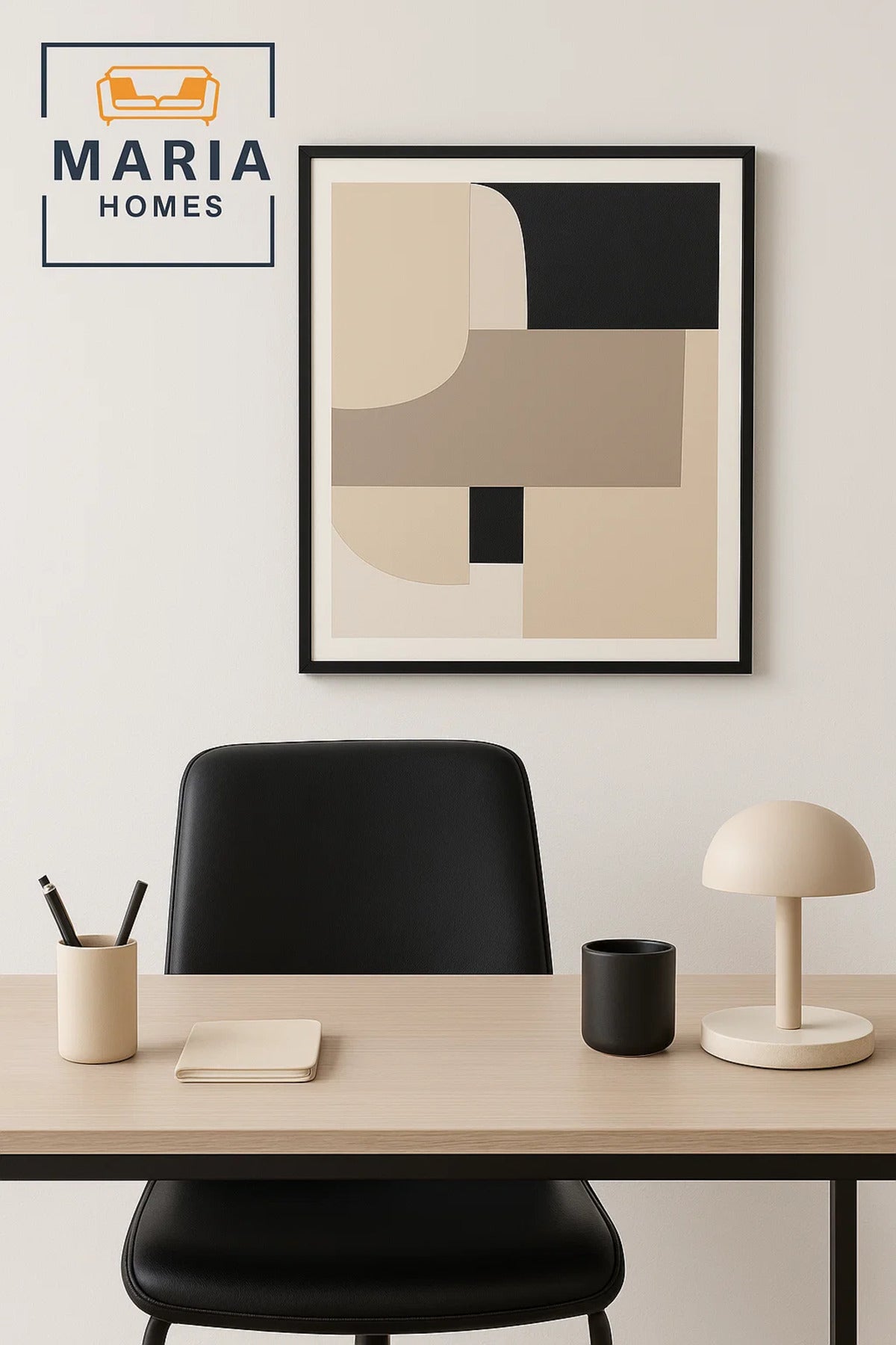 Neutral Abstract Geometric Canvas Wall Art in Beige and Black-size80*120 CM